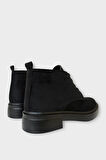 Kadın Nubuk Bağcıklı Yüksek Kauçuk Taban Bot SİYAH