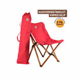 BAG THE JOY KATLANIR AHŞAP KAMP ve BAHÇE SANDALYESİ – KAHVERENGİ İSKELET – KIRMIZI KILIF