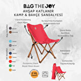 BAG THE JOY KATLANIR AHŞAP KAMP ve BAHÇE SANDALYESİ – KAHVERENGİ İSKELET – KIRMIZI KILIF