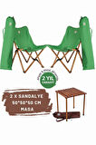 Bag The Joy Ahşap Katlanır Masa Sandalye Seti Kahverengi Iskelet Yeşil Kılıf -50x50x50 Masa