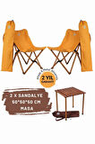 Bag The Joy Ahşap Katlanır Masa Sandalye Seti Kahverengi Iskelet Hardal Kılıf -50x50x50 Masa