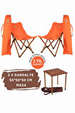 Bag The Joy Ahşap Katlanır Masa Sandalye Seti Kahverengi Iskelet Turuncu Kılıf -50x50x50 Masa