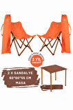 Bag The Joy Ahşap Katlanır Masa Sandalye Seti Kahverengi Iskelet Turuncu Kılıf -60x60x55 Masa