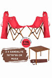Bag The Joy Ahşap Katlanır Masa Sandalye Seti Kahverengi Iskelet Kırmızı Kılıf -70x70x55 Masa