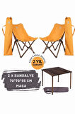 Bag The Joy Ahşap Katlanır Masa Sandalye Seti Antrasit Iskelet Hardal Kılıf -70x70x55 Masa