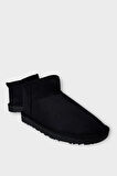 Mini Süet İçi Kürklü Alçak Taban Bilekte Kısa Kadın Bot SİYAH