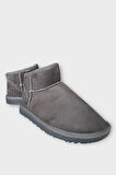 Mini Süet İçi Kürklü Alçak Taban Bilekte Kısa Kadın Bot FÜME