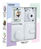 Fujifilm Instax Mini 12 Beyaz Fotoğraf Makinesi 10'lu Film Kare Albüm ve Deri Kılıf