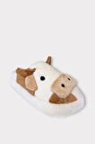 İnek Figürlü Nakışlı Kaydırmaz Taban Kışlık Unisex Ev Terliği BEYAZ - KAHVERENGİ