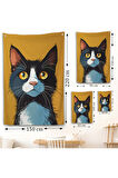 Soyut Renkli Kedi Duvar Örtüsü-7612