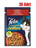Felix Pouch Jöle İçinde Sığır Etli ve Domatesli Yetişkin Kedi Yaş Mama 85 gr x 26