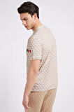Guess Erkek Bej  Bisiklet Yaka Desenli T-Shirt