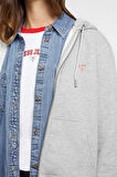 Kadın GJ Mini Yama Fermuarlı Sweatshirt - Gri | XS