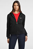 Kadın GJ Mini Yama Fermuarlı Sweatshirt - Siyah  | XS
