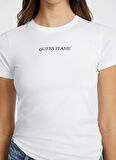 Guess Jeans Klasik Yaka Beyaz Kadın T-Shirt GJ SS CN SLIM LOGO E - MID ORGANIC