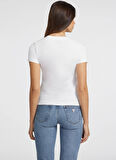 Guess Jeans Klasik Yaka Beyaz Kadın T-Shirt GJ SS CN SLIM LOGO E - MID ORGANIC