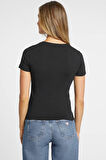 Guess Kadın  Mini   Siyah V Yaka T-Shirt