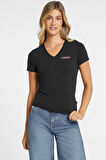 Guess Kadın  Mini   Siyah V Yaka T-Shirt