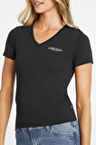 Guess Kadın  Mini   Siyah V Yaka T-Shirt