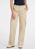 Guess Jeans Normal Bel Rahat Krem Kadın Pantolon GJ CARGO CHINO - ECO ORG CO CLASSIC