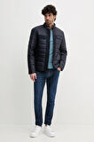 Erkek Quilted Biker Ceket - Lacivert | M