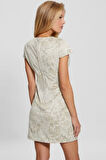Guess Kadın Bodycon Şal Desenli Suni Süet Mini Elbise
