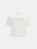 Guess Kadın Beyaz Crop Yıkanmış Logolu Tişört