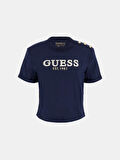 Guess Kadın Pembe Crop Yıkanmış Logolu Tişört