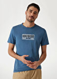 Guess Bisiklet Yaka Desenli Mavi Erkek T-Shirt M5GI19J1314A73H SS CN GUESS BOX ST