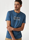 Guess Bisiklet Yaka Desenli Mavi Erkek T-Shirt M5GI19J1314A73H SS CN GUESS BOX ST