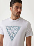 Guess Erkek Beyaz Triangle Logolu Tişört