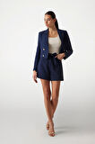 Kadın Valentina Fit Krep Şort - Lacivert | S