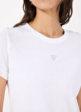 Guess Yuvarlak Yaka Baskılı Beyaz Kadın T-Shirt CN SS BACK PRINT TEE - ECO HEAVY AR