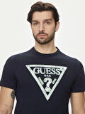 Guess Erkek Lacivert Triangle Logolu Tişört