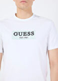 Guess Bisiklet Yaka Desenli Beyaz Erkek T-Shirt M5GI19J1314G011 SS CN GUESS BOX ST