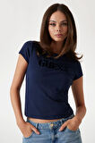 Kadın Pony Hair Logo T-Shirt - Lacivert | M