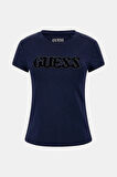 Kadın Pony Hair Logo T-Shirt - Lacivert | M