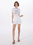 Guess Yüksek Bel Loose Fit Beyaz Kadın Şort NEW VALENTINA SHORT - NEW RECY POLY