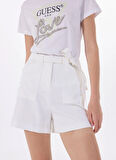 Guess Yüksek Bel Loose Fit Beyaz Kadın Şort NEW VALENTINA SHORT - NEW RECY POLY