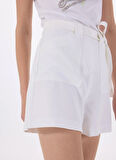 Guess Yüksek Bel Loose Fit Beyaz Kadın Şort NEW VALENTINA SHORT - NEW RECY POLY