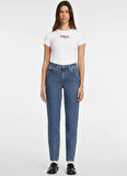 Guess Jeans Yüksek Bel Düz Paça Relaxed Mavi Kadın Denim Pantolon Guess Jeans Kadın Relaxed Fit Jean