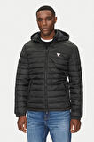 Erkek Gj Hooded Puffer Şişme Mont - Siyah | S