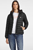 Kadın Gj Hooded Puffer Şişme Mont - Siyah | S
