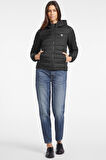 Kadın Gj Hooded Puffer Şişme Mont - Siyah | M