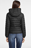 Kadın Gj Hooded Puffer Şişme Mont - Siyah | L