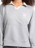 Guess Jeans Gömlek Yaka Baskılı Gri Kadın Sweatshırt Guess Jeans Kadın Sweatshirt