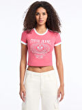 Guess Jeans Kadın Pembe Boxy Fit T-Shirt W5YI03J1314-A619