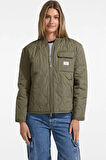 Kadın Mont Quilted Cepli Fermuarlı - Haki | S