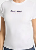 Guess Jeans Yuvarlak Yaka Baskılı Beyaz Kadın T-Shirt Guess Jeans Kadın Slim Fit T-Shirt