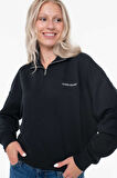 Kadın Fermuarlı Yarım Balıkçı Sweatshirt - Siyah | S